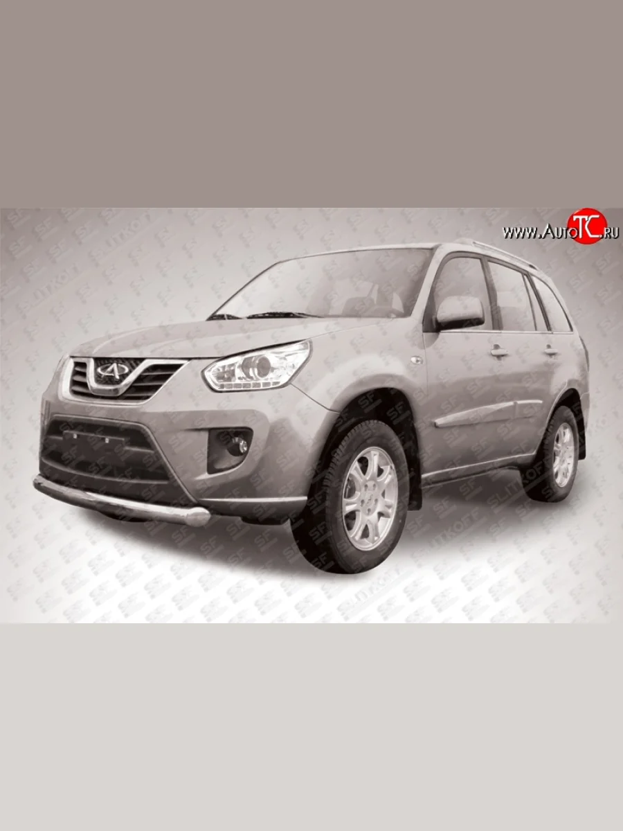 Одинарная защита переднего бампера диаметром 76 мм Slitkoff Chery Tiggo T11 рестайлинг (2013-2016) (Нержавейка, Полированная)  с доставкой в г. Пермь