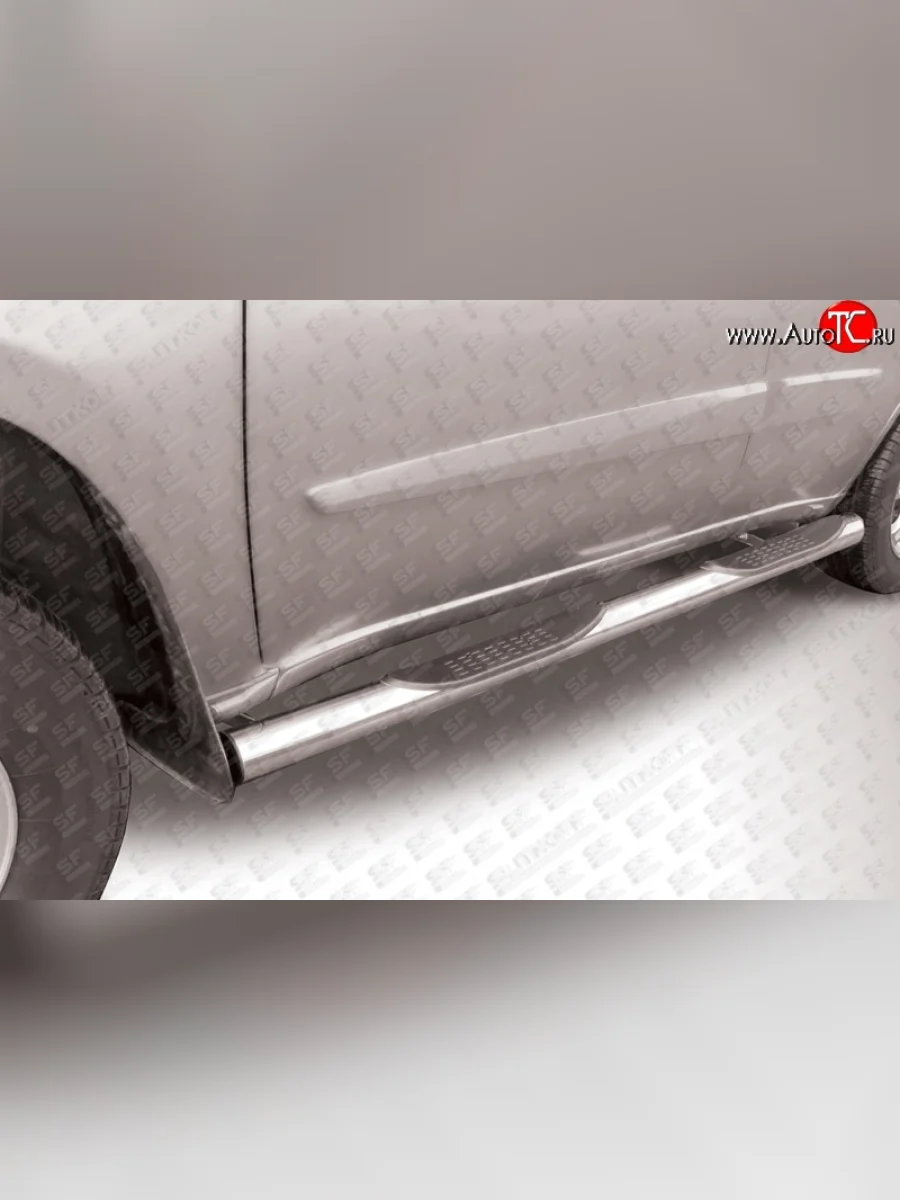 Защита порогов из трубы d76 мм с пластиковыми вставками для ног Slitkoff Chery Tiggo T11 рестайлинг (2013-2016) (Нержавейка, Полированная)  в Керчи Республика Крым