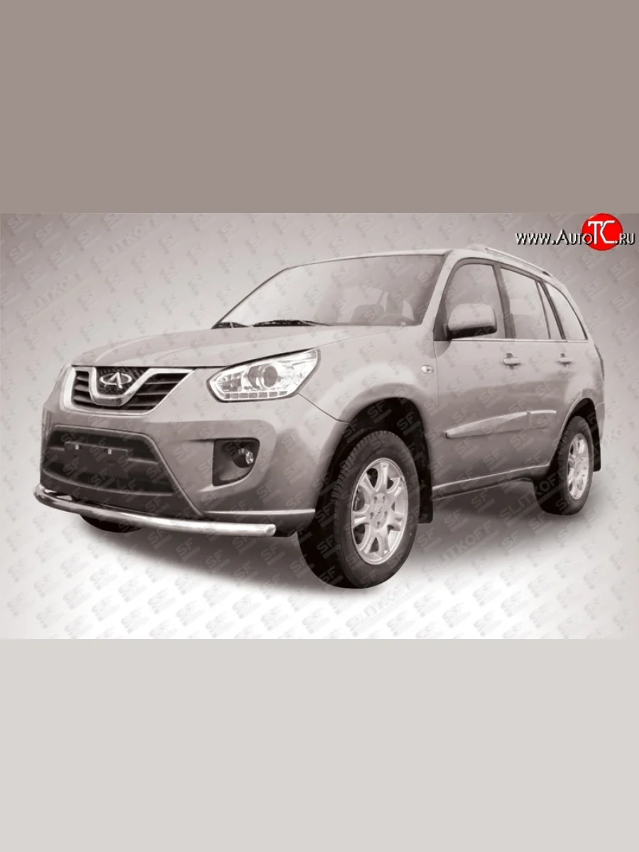 Одинарная защита переднего бампера из трубы диаметром 57 мм Slitkoff Chery Tiggo T11 рестайлинг (2013-2016) (Нержавейка, Полированная)  с доставкой в г. Керчь
