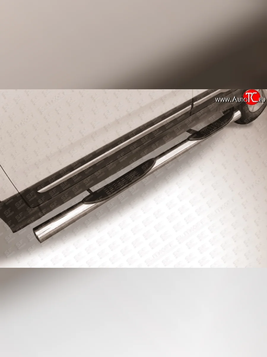 Защита порогов из трубы d76 мм с пластиковыми вставками для ног Slitkoff Chery Tiggo 5 (T21) дорестайлинг (2014-2017) (Нержавейка, Полированная)  с доставкой в г. Пермь
