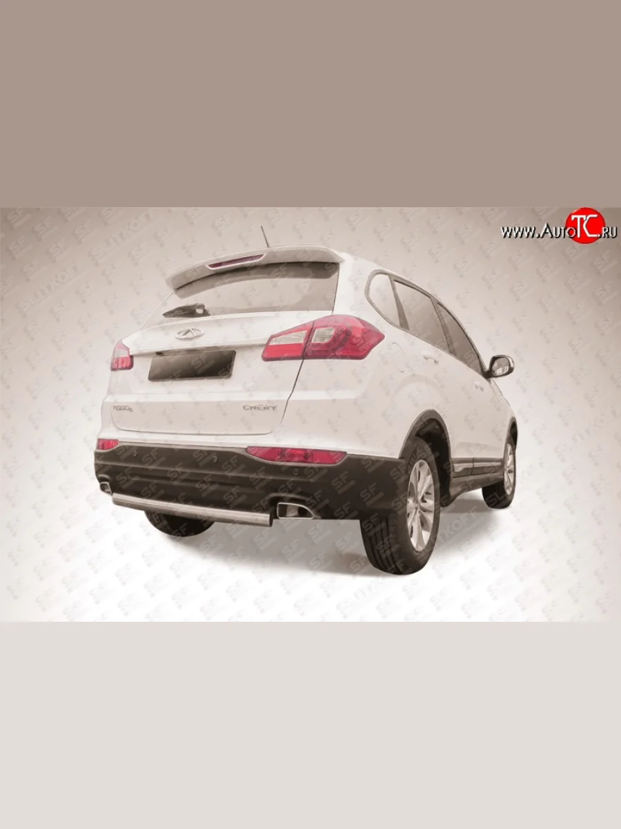 Защита заднего бампера из короткой трубы диаметром 57 мм Slitkoff Chery Tiggo 5 (T21) дорестайлинг (2014-2017) (Нержавейка, Полированная)  с доставкой в г. Керчь