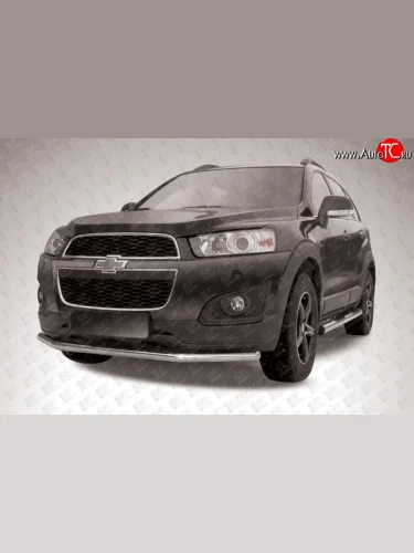 Одинарная защита переднего бампера из трубы с угловатыми сгибами диаметром 57 мм Slitkoff (Нержавейка) Chevrolet Captiva (2013-2016) 2-ой рестайлинг