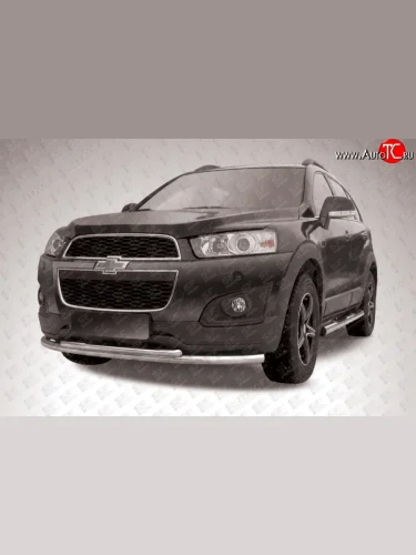 Двойная защита переднего бампера из труб с округлыми сгибами диаметром 57 и 42 мм Slitkoff (Нержавейка) Chevrolet Captiva (2013-2016) 2-ой рестайлинг