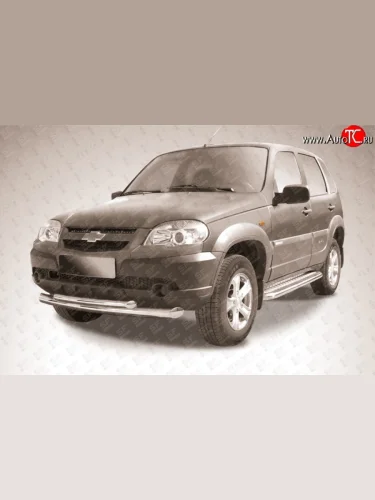 Двойная защита переднего бампера из двух труб диаметром 76 и 57 мм Slitkoff Chevrolet Niva  2123 (2009-2020), Лада ВАЗ 2123 (Нива Шевроле) (2009-2021)