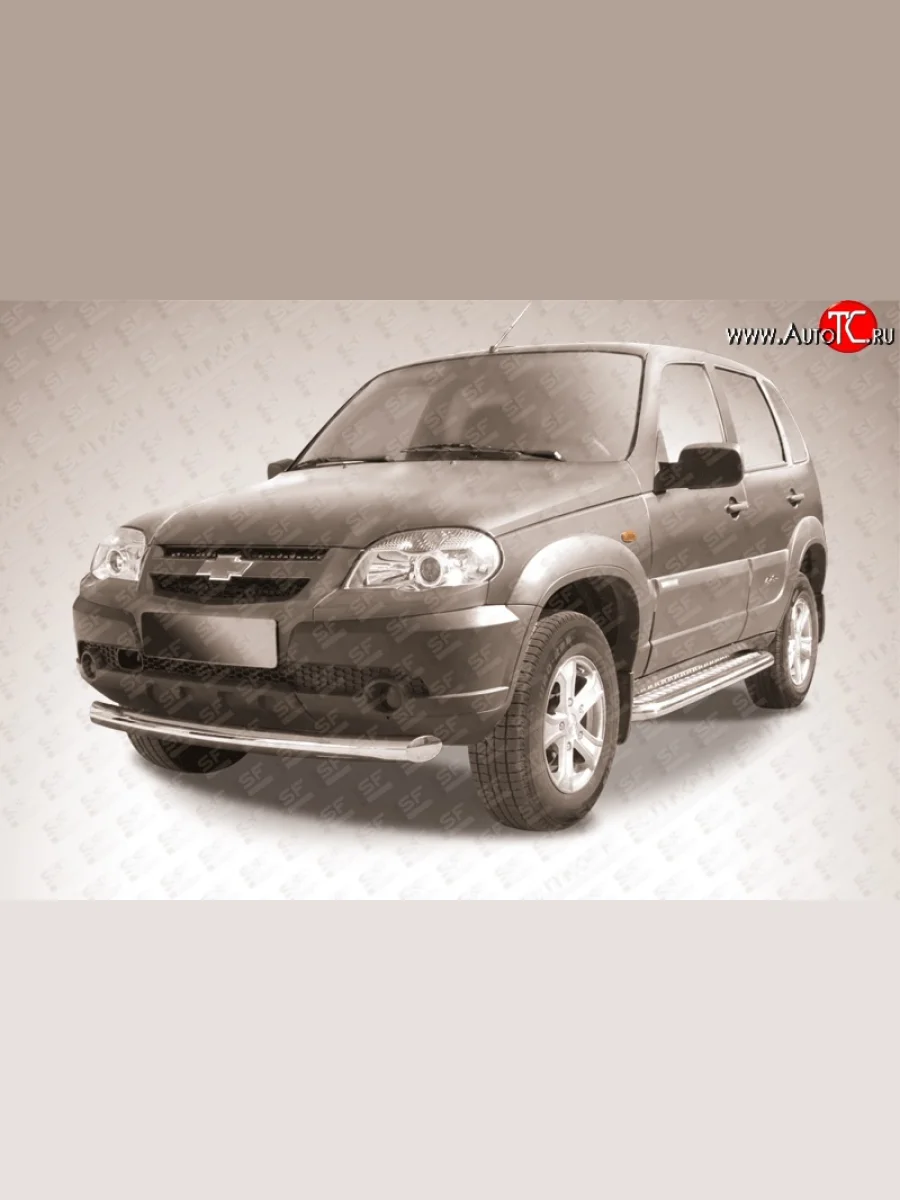 Одинарная защита переднего бампера диаметром 76 мм Slitkoff  Chevrolet Niva (2009-2020), Лада ВАЗ 2123 (Нива Шевроле) (2009-2021) (Цвет: нержавеющая полированная сталь)  в Самаре Самарской области