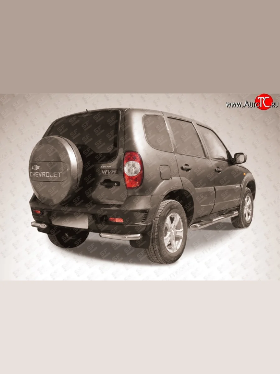 Защита заднего бампера из двух боковых уголков диаметром 57 мм Slitkoff Chevrolet Niva 2123 рестайлинг (2009-2020) (Цвет: нержавеющая полированная сталь)  с доставкой в г. Керчь