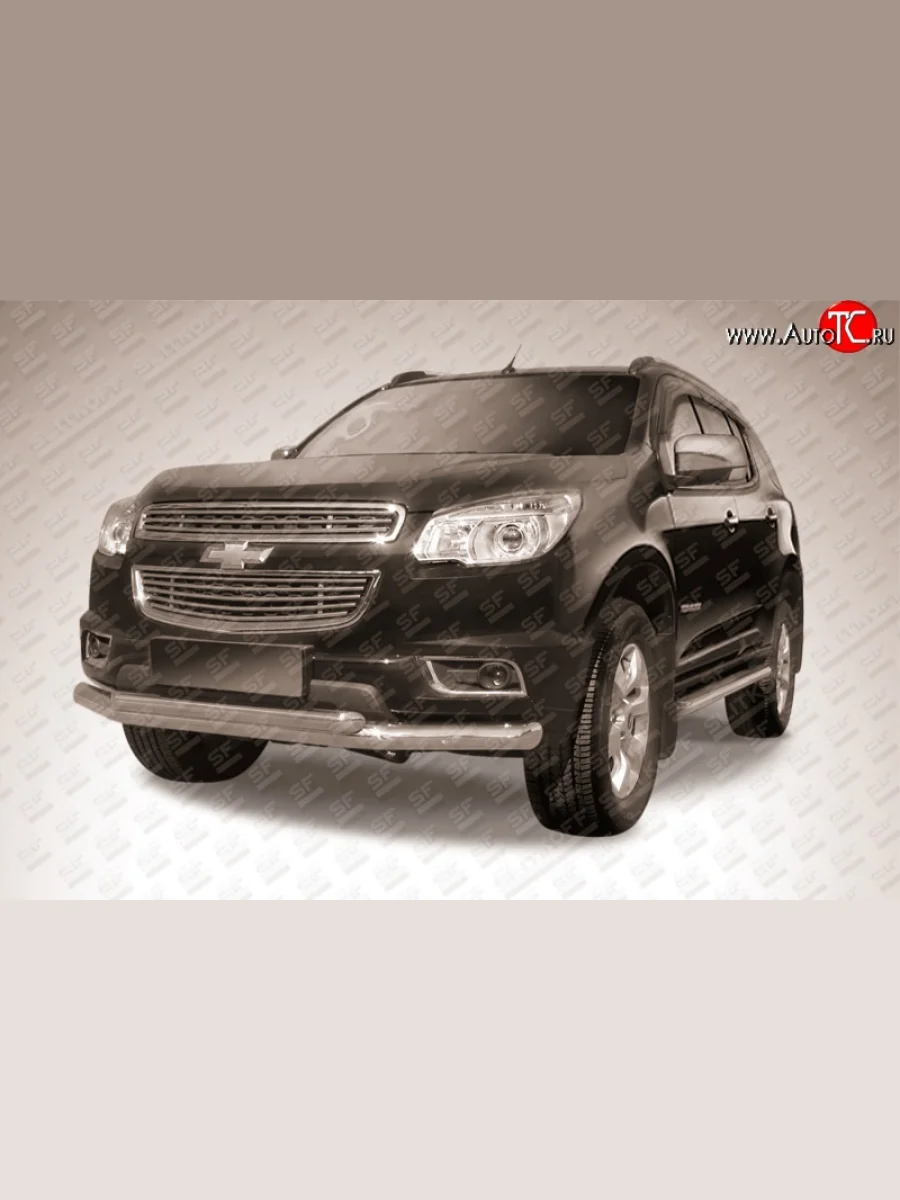 Двойная защита переднего бампера из труб диаметром 76 и 57 мм Slitkoff  Chevrolet Trailblazer (2012-2016) GM800 (Нержавейка, Полированная)  с доставкой в г. Керчь