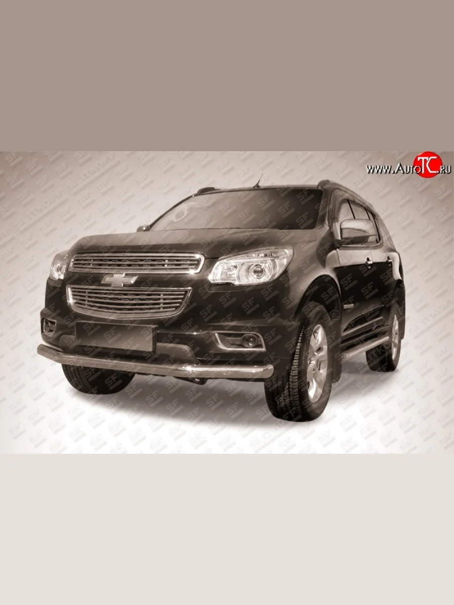 Одинарная защита переднего бампера диаметром 76 мм Slitkoff Chevrolet Trailblazer GM800 дорестайлинг (2012-2016) (Нержавейка, Полированная)  в Воронеже Воронежской области