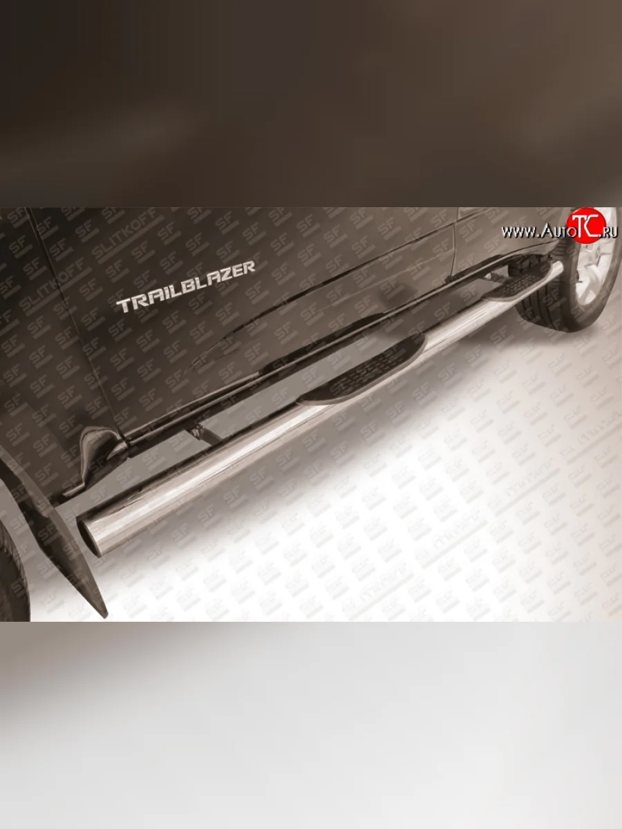 Защита порогов из трубы d76 мм с пластиковыми вставками для ног Slitkoff  Chevrolet Trailblazer (2012-2016) GM800 (Нержавейка, Полированная)  в Самаре Самарской области
