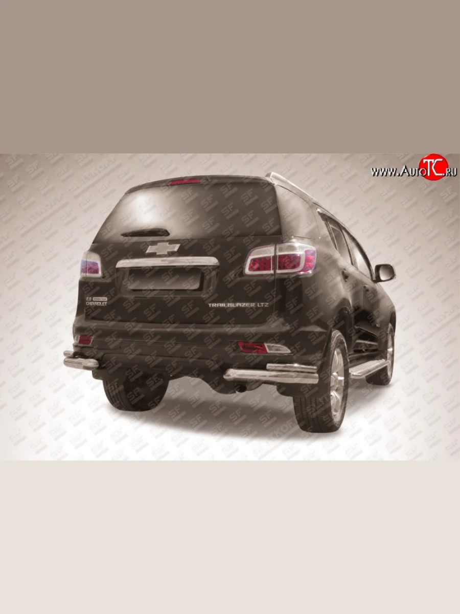 Защита заднего бампера из двойных боковых уголков с диаметром труб 76 и 42 мм Slitkoff Chevrolet Trailblazer GM800 дорестайлинг (2012-2016) (Нержавейка, Полированная)  с доставкой в г. Керчь