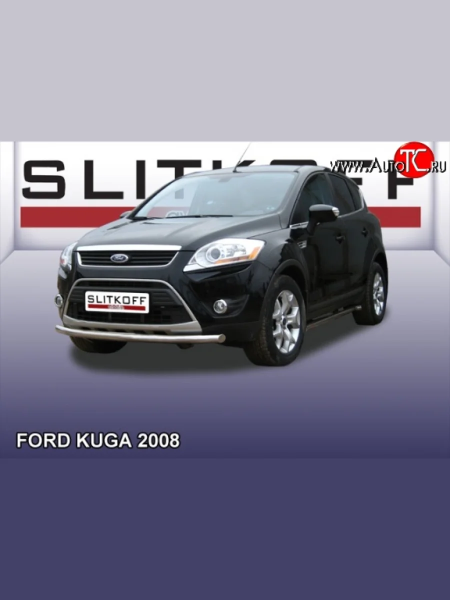Одинарная защита переднего бампера из трубы диаметром 57 мм Slitkoff Ford Kuga 1 (2008-2013) (Нержавейка, Полированная)  в Воронеже Воронежской области