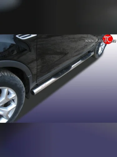 Защита порогов из трубы d76 мм с пластиковыми вставками для ног Slitkoff (Нержавейка) Ford Kuga 1 (2008-2013)