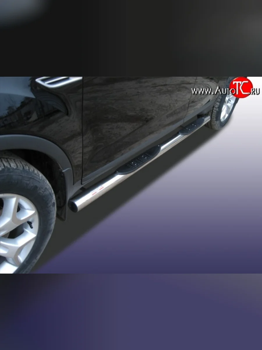 Защита порогов из трубы d76 мм с пластиковыми вставками для ног Slitkoff Ford Kuga 1 (2008-2013) (Нержавейка, Полированная)  в Самаре Самарской области