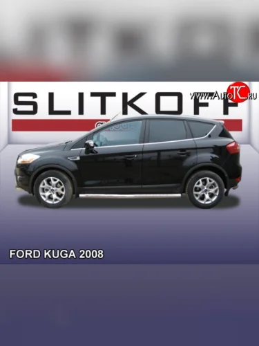Защита порогов из круглой трубы диаметром 76 мм Slitkoff (Нержавейка) Ford Kuga 1 (2008-2013)