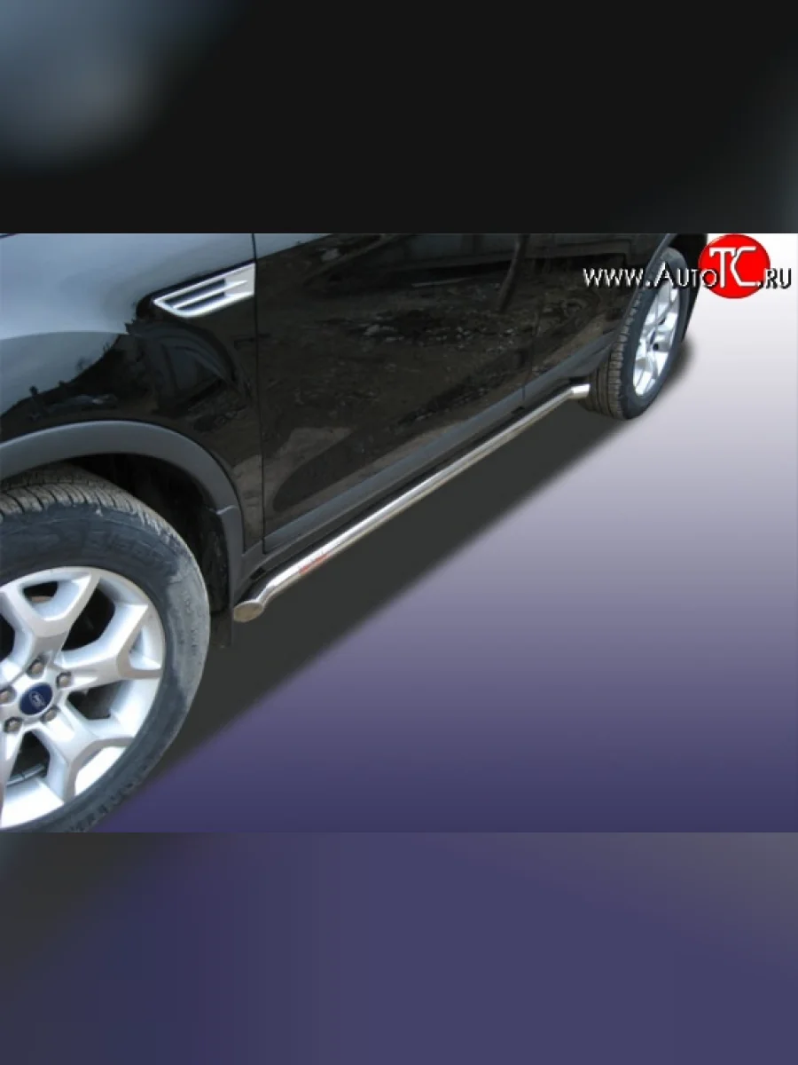 Защита порогов из круглой трубы диаметром 76 мм с загнутыми краями Slitkoff  Ford Kuga (2008-2013) 1 (Нержавейка, Полированная)  в Самаре Самарской области