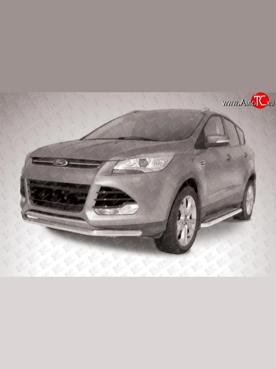 Одинарная защита переднего бампера из трубы диаметром 57 мм Slitkoff Ford Kuga 2 дорестайлинг (2013-2016) (Нержавейка, Полированная)  в Перми Пермском крае