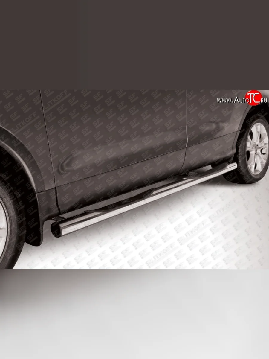 Защита порогов из трубы d76 мм с пластиковыми вставками для ног Slitkoff Ford Kuga 2 дорестайлинг (2013-2016) (Нержавейка, Полированная)  с доставкой в г. Керчь