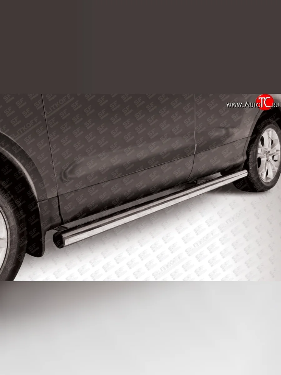Защита порогов из круглой трубы диаметром 76 мм Slitkoff Ford Kuga 2 дорестайлинг (2013-2016) (Нержавейка, Полированная)  в Воронеже Воронежской области