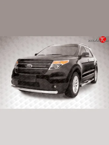 Одинарная защита переднего бампера диаметром 76 мм Slitkoff (Нержавейка) Ford Explorer  U502 (2010-2016) дорестайлинг