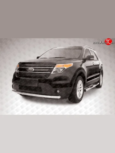 Одинарная защита переднего бампера из трубы диаметром 57 мм Slitkoff (Нержавейка) Ford Explorer  U502 (2010-2016) дорестайлинг