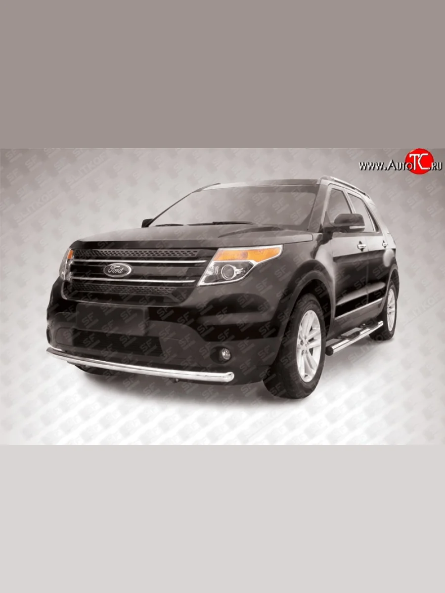 Одинарная защита переднего бампера из трубы диаметром 57 мм Slitkoff Ford Explorer U502 дорестайлинг (2010-2016) (Нержавейка, Полированная)  в Керчи Республика Крым