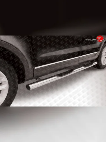 Защита порогов из трубы d76 мм с пластиковыми вставками для ног Slitkoff (Нержавейка) Ford Explorer U502 дорестайлинг (2010-2016)