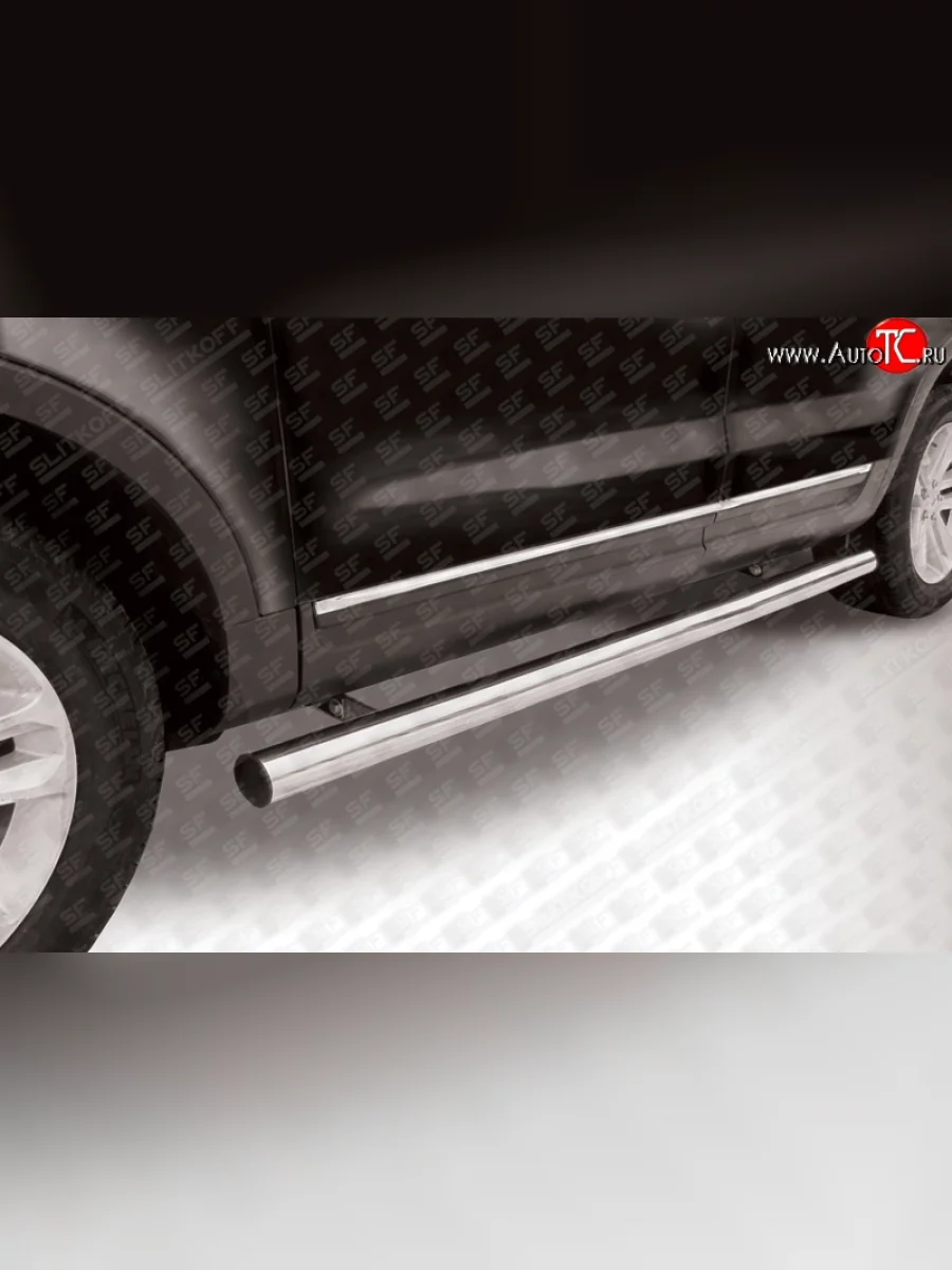 Защита порогов из круглой трубы диаметром 76 мм Slitkoff Ford Explorer U502 дорестайлинг (2010-2016) (Нержавейка, Полированная)  в Перми Пермском крае