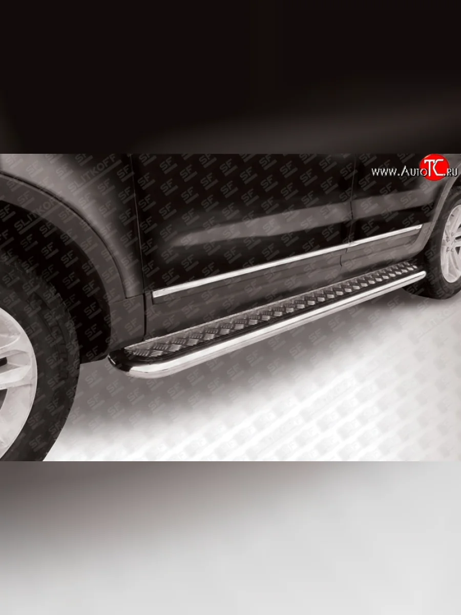 Широкая защита порогов Slitkoff (d57, с листом) Ford Explorer U502 дорестайлинг (2010-2016)  в Самаре Самарской области