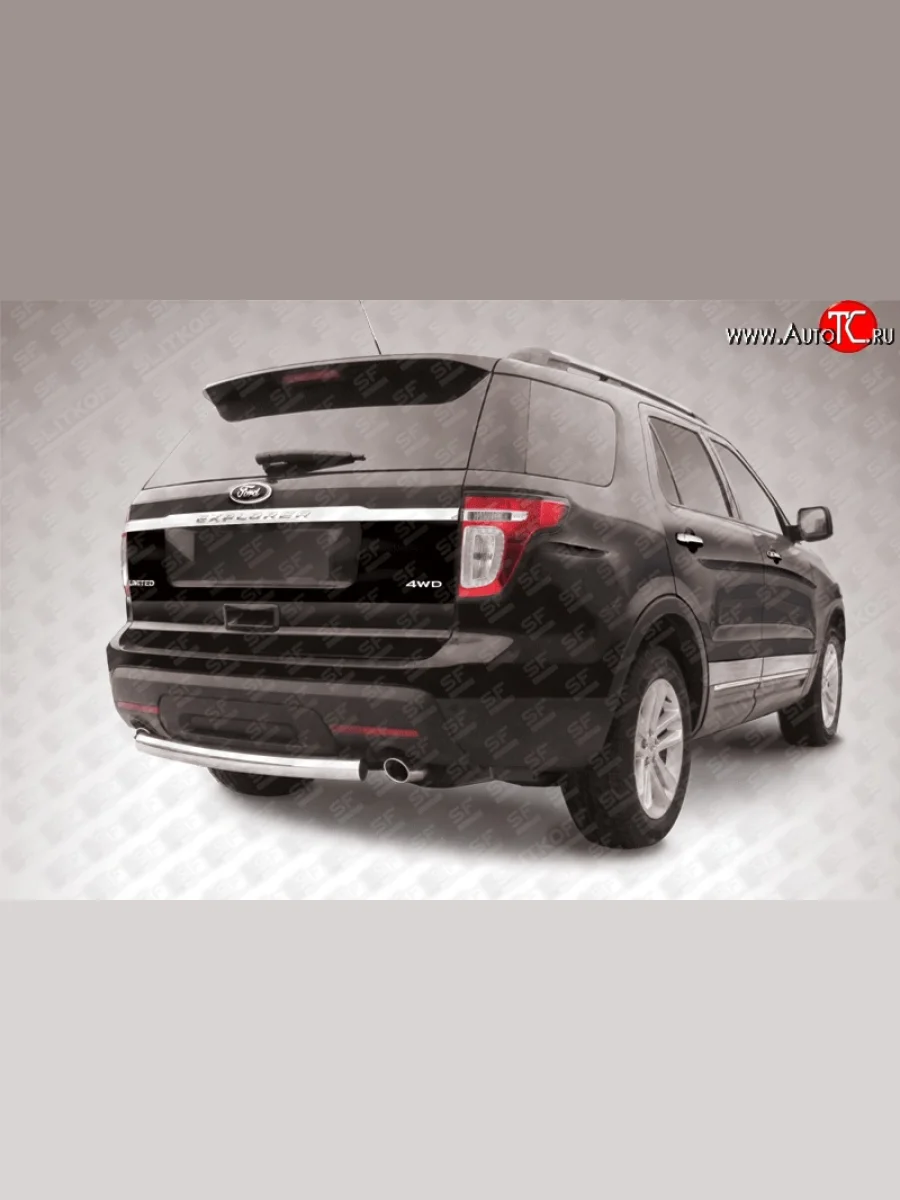Защита заднего бампера из короткой трубы диаметром 76 мм Slitkoff  Ford Explorer (2010-2016) U502 (Нержавейка, Полированная)  в Перми Пермском крае