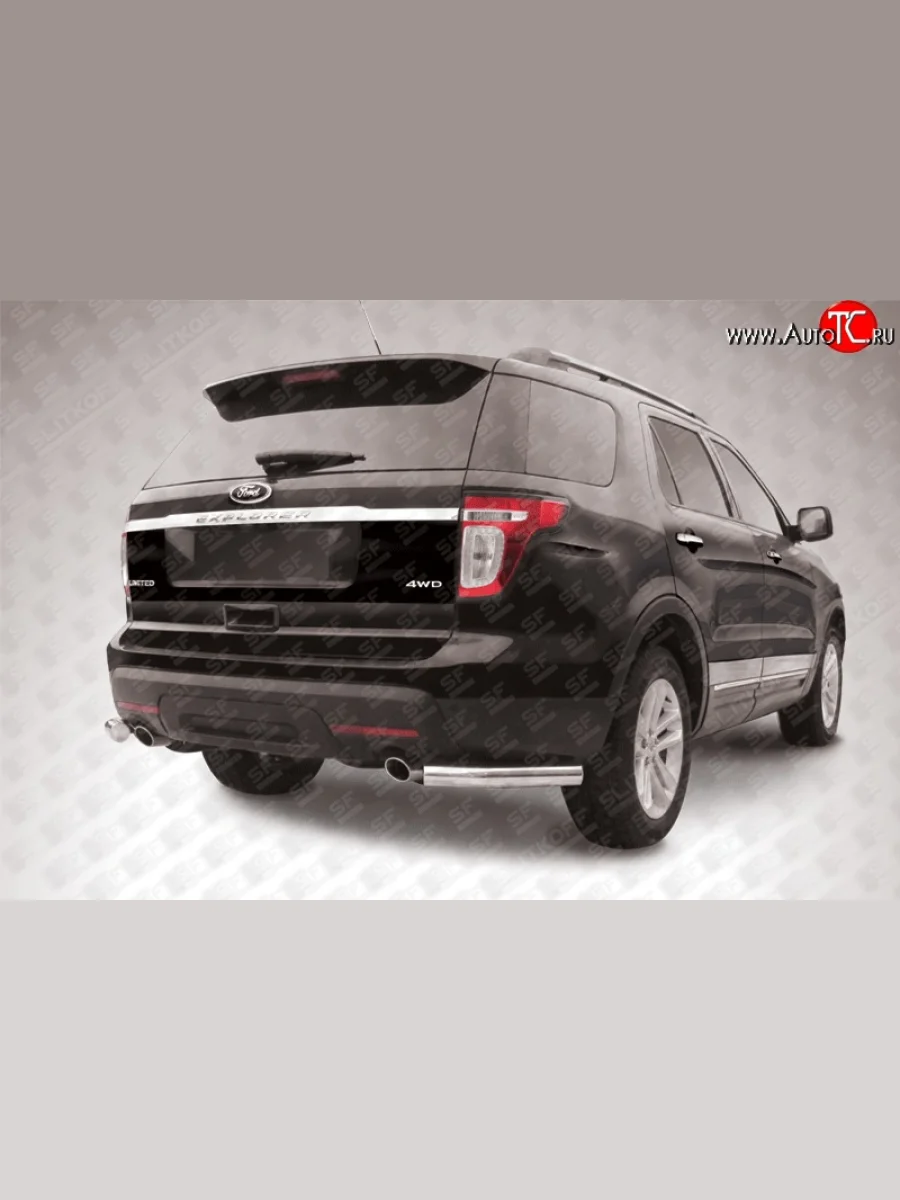 Защита заднего бампера из двух боковых уголков диаметром 76 мм Slitkoff Ford Explorer U502 дорестайлинг (2010-2016) (Нержавейка, Полированная)  в Перми Пермском крае