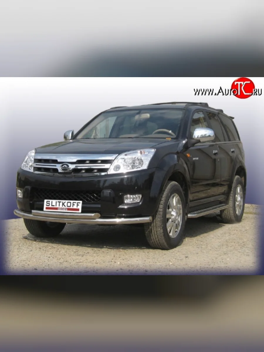 Двойная защита переднего бампера из труб диаметрами по 57 мм Slitkoff Great Wall Hover  1-ый рестайлинг (2010-2014) (Нержавейка, Полированная)  в Керчи Республика Крым