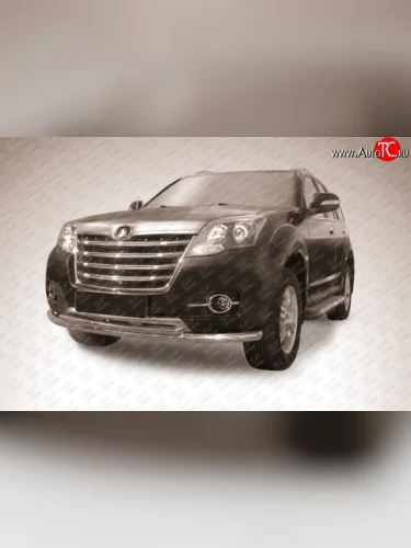 Двойная защита переднего бампера из двух труб диаметром 57 и 42 мм Slitkoff (Нержавейка) Great Wall Hover H3 (2014-2016)  рестайлинг