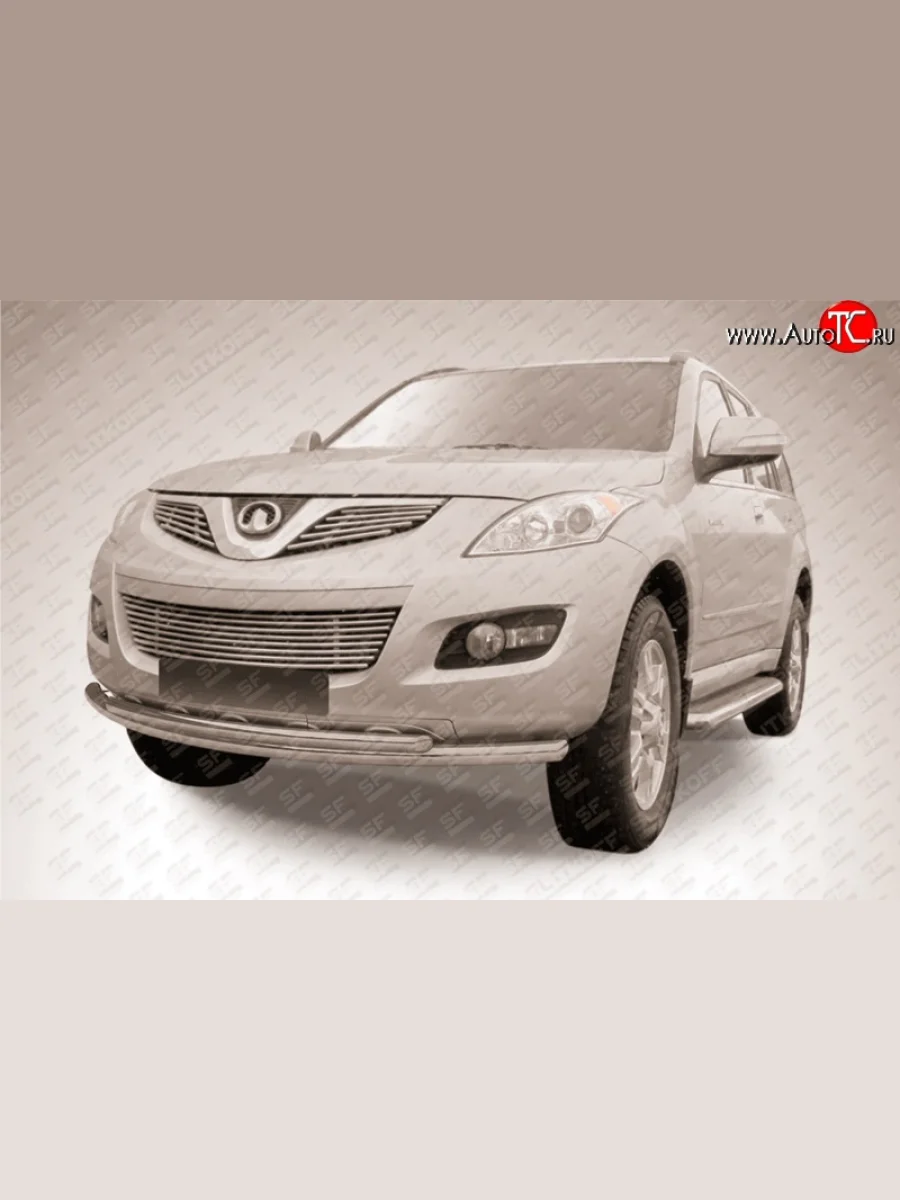 Двойная защита переднего бампера из двух труб диаметром 57 и 42 мм Slitkoff Great Wall Hover H5 (2010-2017) (Нержавейка, Полированная)  с доставкой в г. Пермь