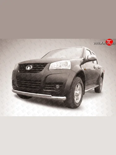 Двойная защита переднего бампера из двух труб диаметром 76 и 42 мм Slitkoff (Нержавейка) Great Wall Wingle 5 (2011-2017)