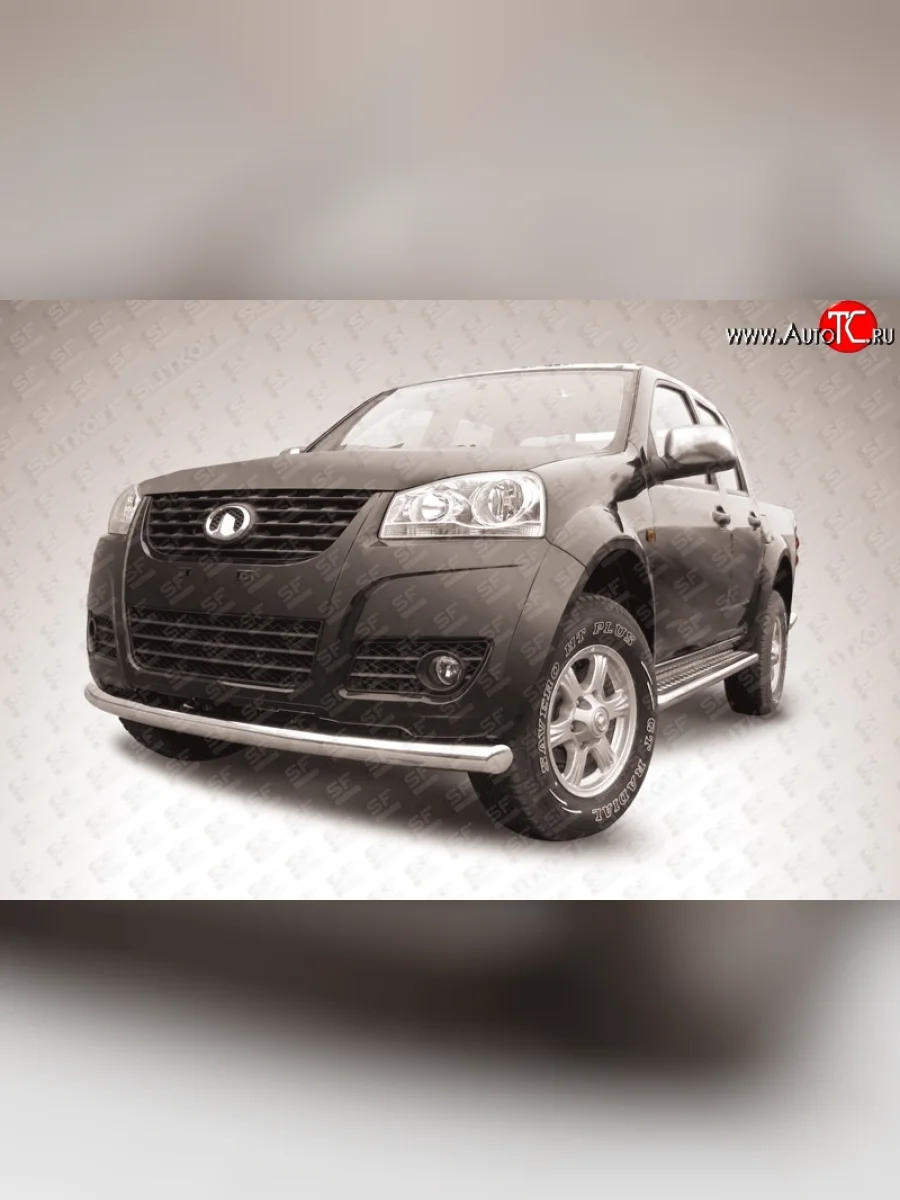 Одинарная защита переднего бампера диаметром 76 мм Slitkoff Great Wall Wingle 5 (2011-2017) (Нержавейка, Полированная)  в Самаре Самарской области