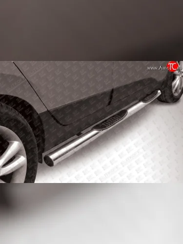 Защита порогов из трубы d76 мм с пластиковыми вставками для ног Slitkoff (Нержавейка) Hyundai IX35 LM дорестайлинг (2009-2013)