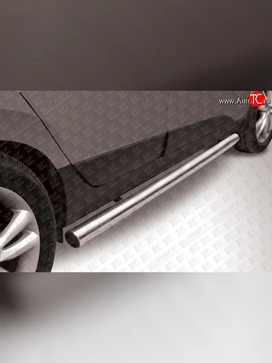 Защита порогов из круглой трубы диаметром 76 мм Slitkoff Hyundai IX35 LM дорестайлинг (2009-2013) (Нержавейка, Полированная)  с доставкой в г. Керчь