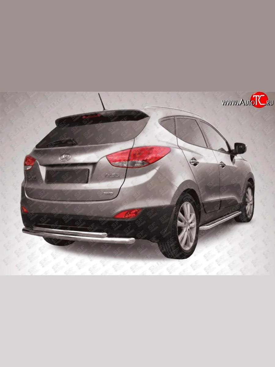Двойная защита заднего бампера (d57 и 42 мм) Slitkoff  Hyundai IX35 (2009-2018) LM (нержавейка полированная)  с доставкой в г. Керчь