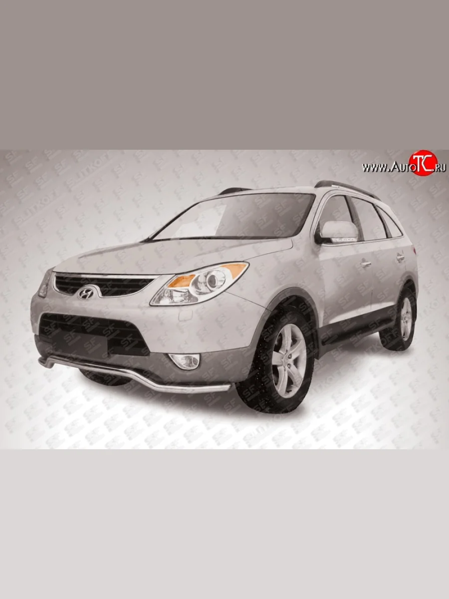 Фигурная защита переднего бампера диаметром 57 мм Slitkoff Hyundai IX55 EN (2006-2013) (Нержавейка, Полированная)  в Керчи Республика Крым