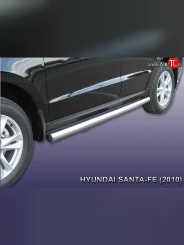 Защита порогов из круглой трубы диаметром 76 мм Slitkoff (Нержавейка) Hyundai Santa Fe CM рестайлинг (2009-2012)