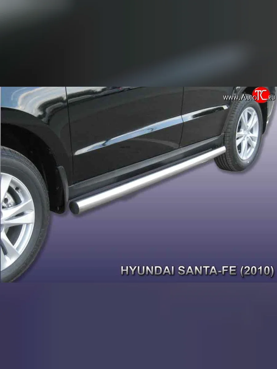 Защита порогов из круглой трубы диаметром 76 мм Slitkoff Hyundai Santa Fe CM рестайлинг (2009-2012) (Нержавейка, Полированная)  в Керчи Республика Крым