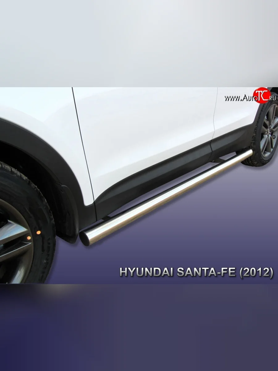 Защита порогов из круглой трубы диаметром 76 мм Slitkoff Hyundai Santa Fe DM дорестайлинг (2012-2016) (Нержавейка, Полированная)  в Самаре Самарской области