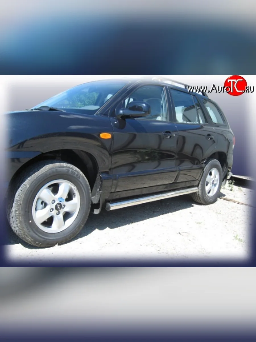 Защита порогов из круглой трубы диаметром 76 мм Slitkoff Hyundai Santa Fe SM (2000-2012) (Нержавейка, Полированная)  в Керчи Республика Крым