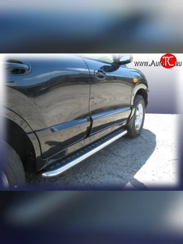 Широкая защита порогов с трубой диаметром 57 мм Slitkoff Hyundai Santa Fe  SM (2000-2012)