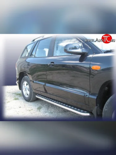 Широкая защита порогов с трубой диаметром 42 мм Slitkoff Hyundai Santa Fe  SM (2000-2012)