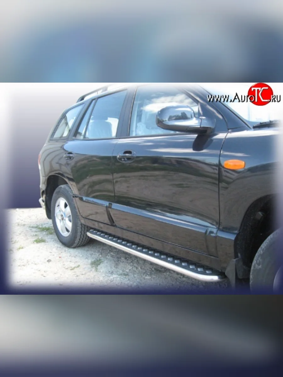 Широкая защита порогов с трубой диаметром 42 мм Slitkoff Hyundai Santa Fe SM (2000-2012)  в Керчи Республика Крым
