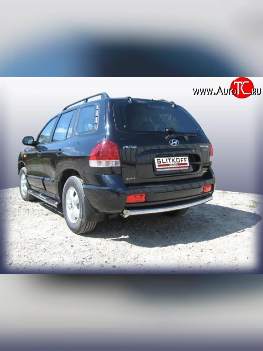 Одинарная защита заднего бампера из трубы диаметром 57 мм Slitkoff Hyundai Santa Fe SM (2000-2012) (Нержавейка, Полированная)  с доставкой в г. Самара