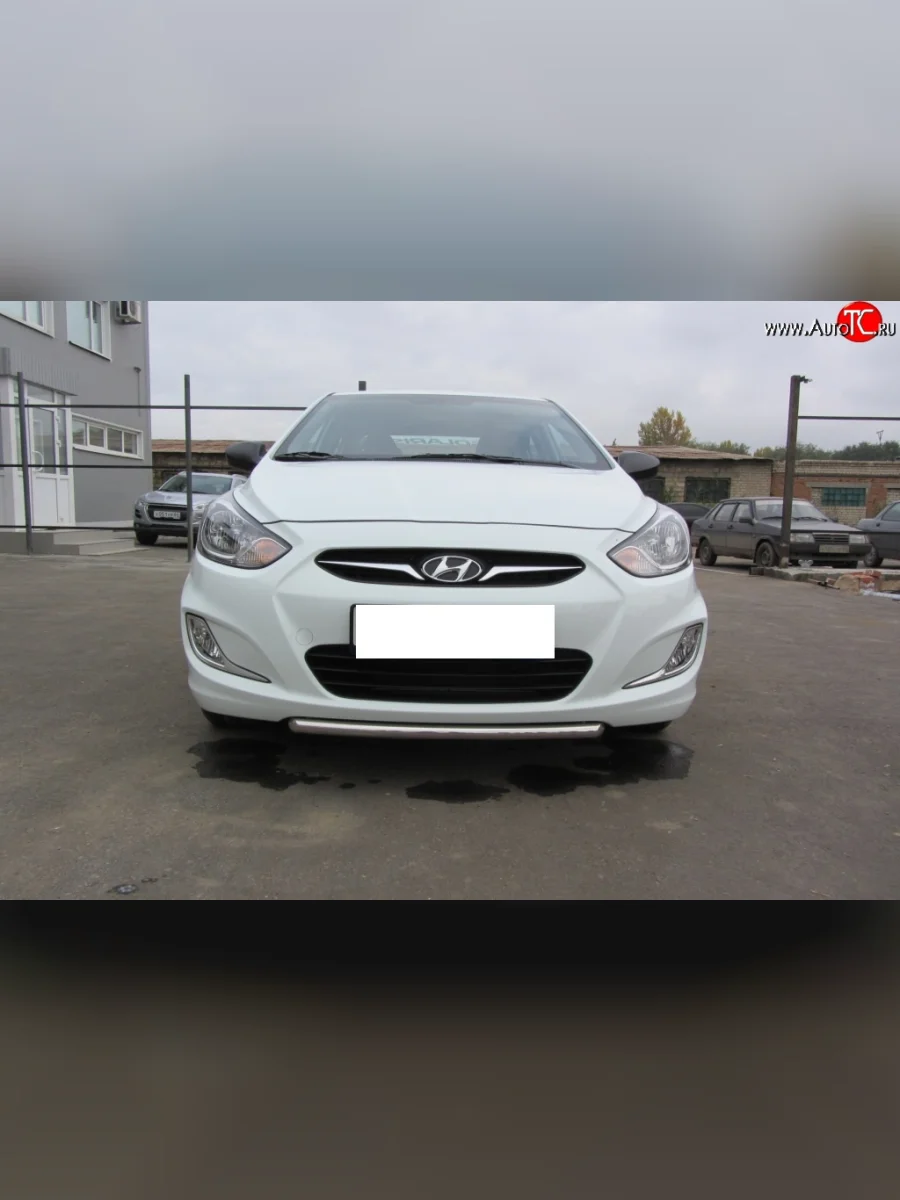 Защита переднего бампера Slitkoff (Ø 42 мм) Hyundai Solaris RBr хэтчбэк дорестайлинг (2010-2014) (Нержавеющая сталь)  с доставкой в г. Керчь