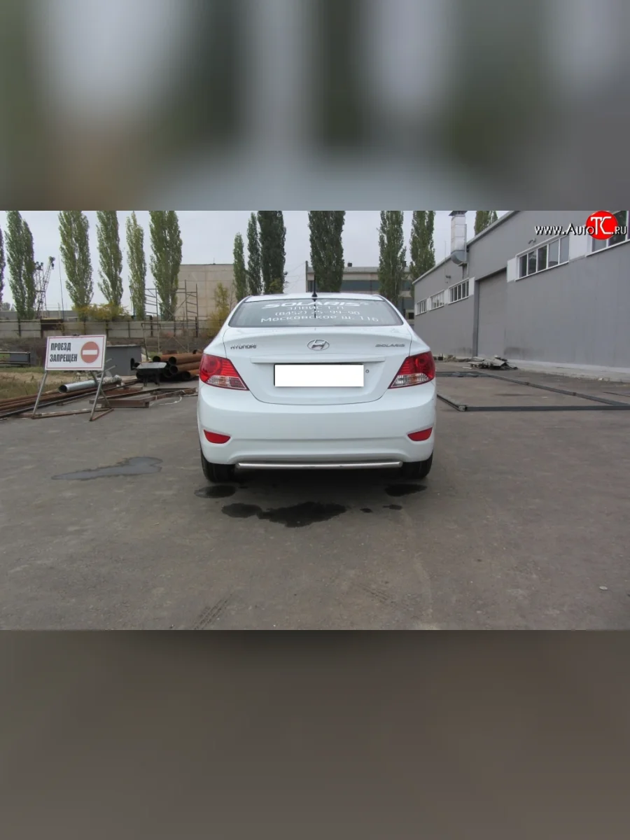 Одинарная защита заднего бампера из трубы диаметром 42 мм Slitkoff Hyundai Solaris RBr седан дорестайлинг (2010-2014) (Нержавейка, Полированная)  с доставкой в г. Керчь