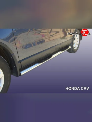 Защита порогов из трубы d76 мм с пластиковыми вставками для ног Slitkoff (Нержавейка) Honda CR-V  RE1,RE2,RE3,RE4,RE5,RE7 (2009-2012) рестайлинг